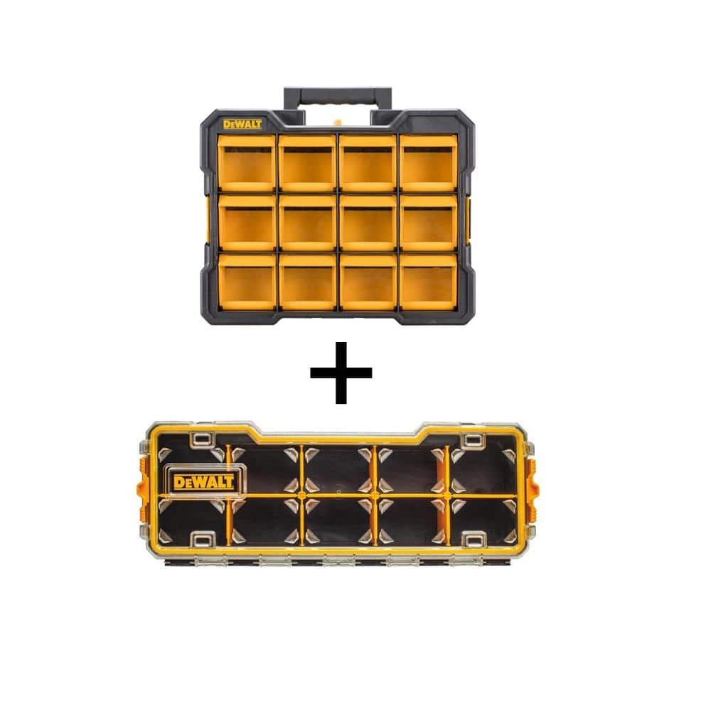 DeWalt 12-Compartment Small Parts Organizer Flip Bin with Bonus 10-Compartment Pro Small Parts Organizer, Black