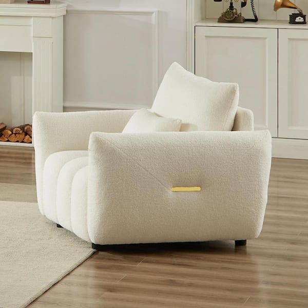 Beige Teddy Fabric Sofa Modern Accent Armchair Upholstered Single Sofa Chair Reading Chair Lounge Chair with One Pillow