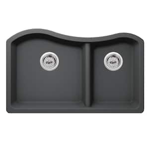 Undermount Quartz 32-1/2 in. 60/40 Double Kitchen Sink in Gray