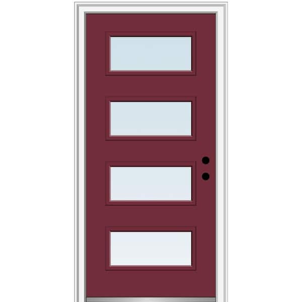 MMI DOOR 36 in. x 80 in. Celeste Left-Hand Inswing 4-Lite Clear Painted Fiberglass Smooth Prehung Front Door, 4-9/16 in. Frame