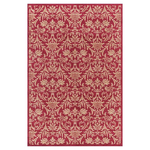 Concord Global Trading Jewel Damask Red 5 ft. x 8 ft. Area Rug