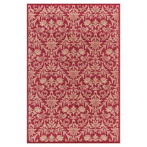Jewel Collection Damask Red Rectangle Indoor 9 ft. 3 in. x 12 ft. 6 in. Area Rug