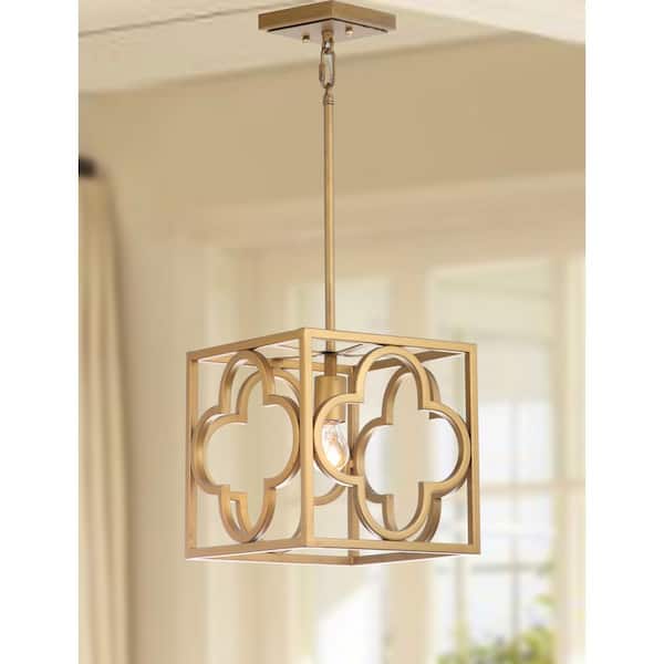 Rabia Trellis 1-Light Gold Quatrefoil Cage Hanging Pendant Lighting