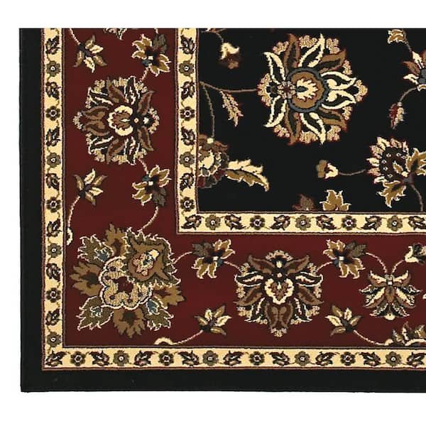 Alyssa Black/Red 8 ft. x 8 ft. Round Floral Border Area Rug