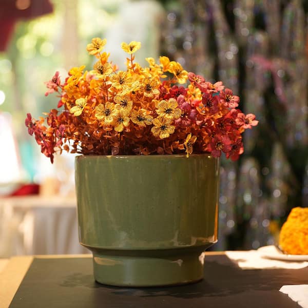 Set of 3 13 in. Antique Light Green Ceramic Flowerpot-Round Modern Planter with Drainage Hole, Frost &Weather Resistant