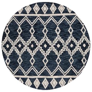Abstract Navy/Ivory 6 ft. x 6 ft. Chevron Tribal Round Area Rug