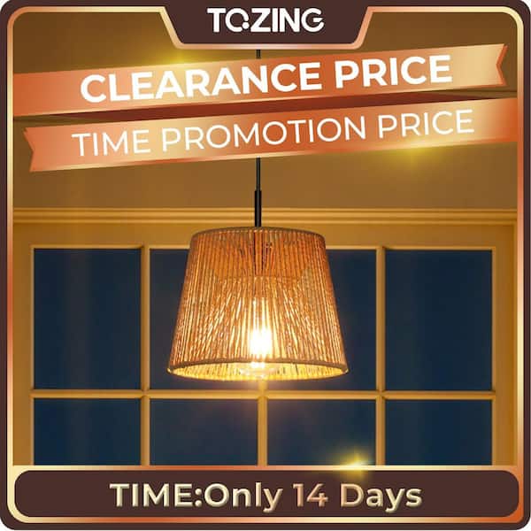 8 in. Modern Black Gold 1-Light  Industrial Hanging Pendant Light with Rattan Shaded for Kitchen Island without Bulbs