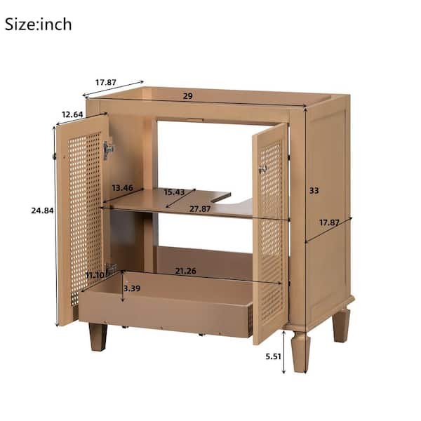 29.00 in. W x 17.87 in. D x 33.00 in. H Bath Vanity Cabinet without Top in Brown with Hidden Drawer