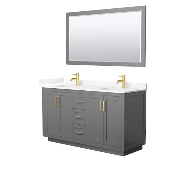 Wyndham Collection Miranda 60 in. W x 22 in. D x 33.75 in. H Double Bath Vanity in Dark Gray with Giotto Quartz Top and 58 in. Mirror
