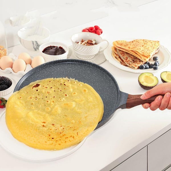 Wudkey 12 in. Gray Nonstick Crepe Pan, Granite Coating Dosa Pan
