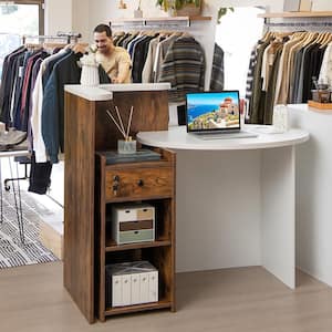 Front Reception Counter Desk Checkout Office Desk with Open Shelf and Lockable Drawer