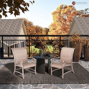 Ann Champagne Sling Fabric Chair with Padded Reticulated Foam Outdoor Dining Chair in Beige for Garden, Yard (Set of 2)