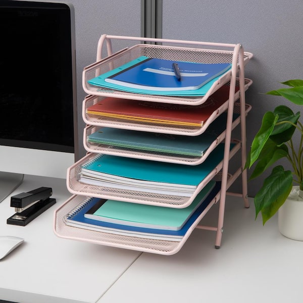 Mind Reader Desk Organizer with 5 Sliding Trays, Pink