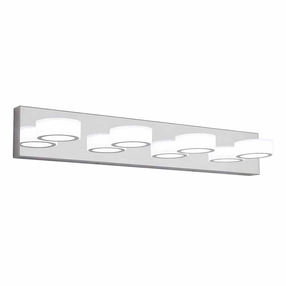 29 in. 4-Light LED Chrome Bathroom Vanity Light with Round White Acrylic Shade price history on PriceWatchPro