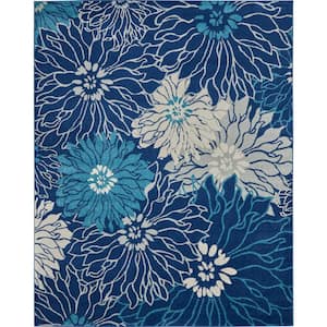 Passion Navy/Ivory 8 ft. x 10 ft. Floral Contemporary Area Rug
