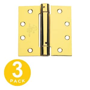 4.5 in. x 4.5 in. Bright Brass Full Mortise Spring with Non-Removable Pin Squared Hinge - Set of 3