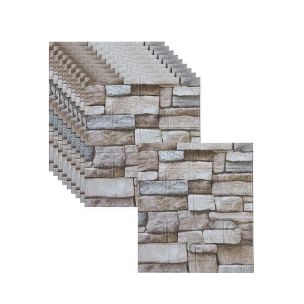 10-Piece Rock Peel and Stick 3D Faux Stone Wall Panel, 3D Brick Wallpaper, Foam Brick Self-Adhesive Wall Panel