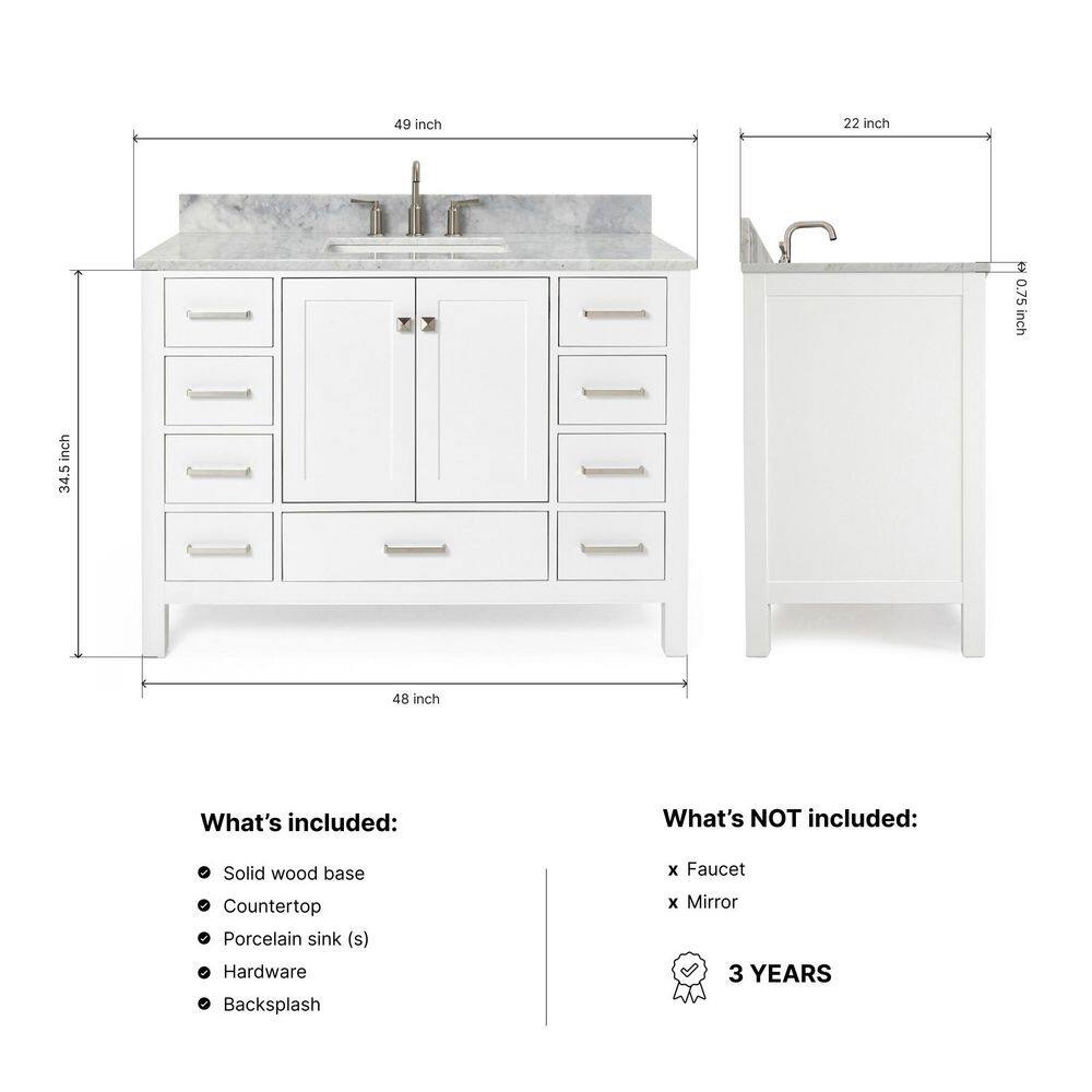 Cambridge 49-Inch White Marble Top Single Sink Bathroom Vanity