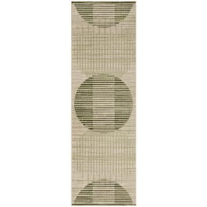 Astra Machine Washable Ivory Olive 2 ft. x 6 ft. Graphic Contemporary Runner Area Rug