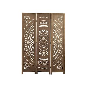 66.9 in. Brown 3-Panels Folding Freestanding Room Divider, Wood Carved Privacy Screens for Bedroom Home Office