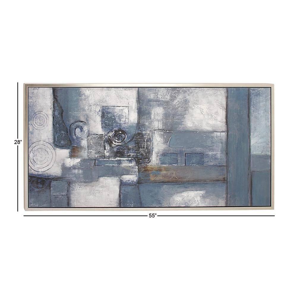 55" x 28" Blue and Gray Abstract Canvas Wall Art with Silver Frame