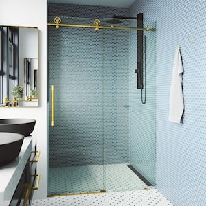 Elan Cass Aerodynamic 64 to 68 in. W x 76 in. H Sliding Frameless Shower Door in Matte Gold with 3/8 Clear Glass