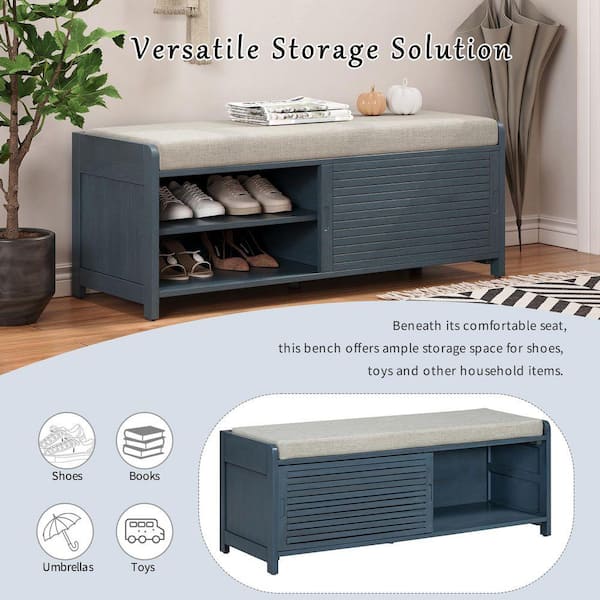 LUCKY ONE 16.5 in. H x 43.3 in. W Navy Blue MDF Shoe Storage Bench