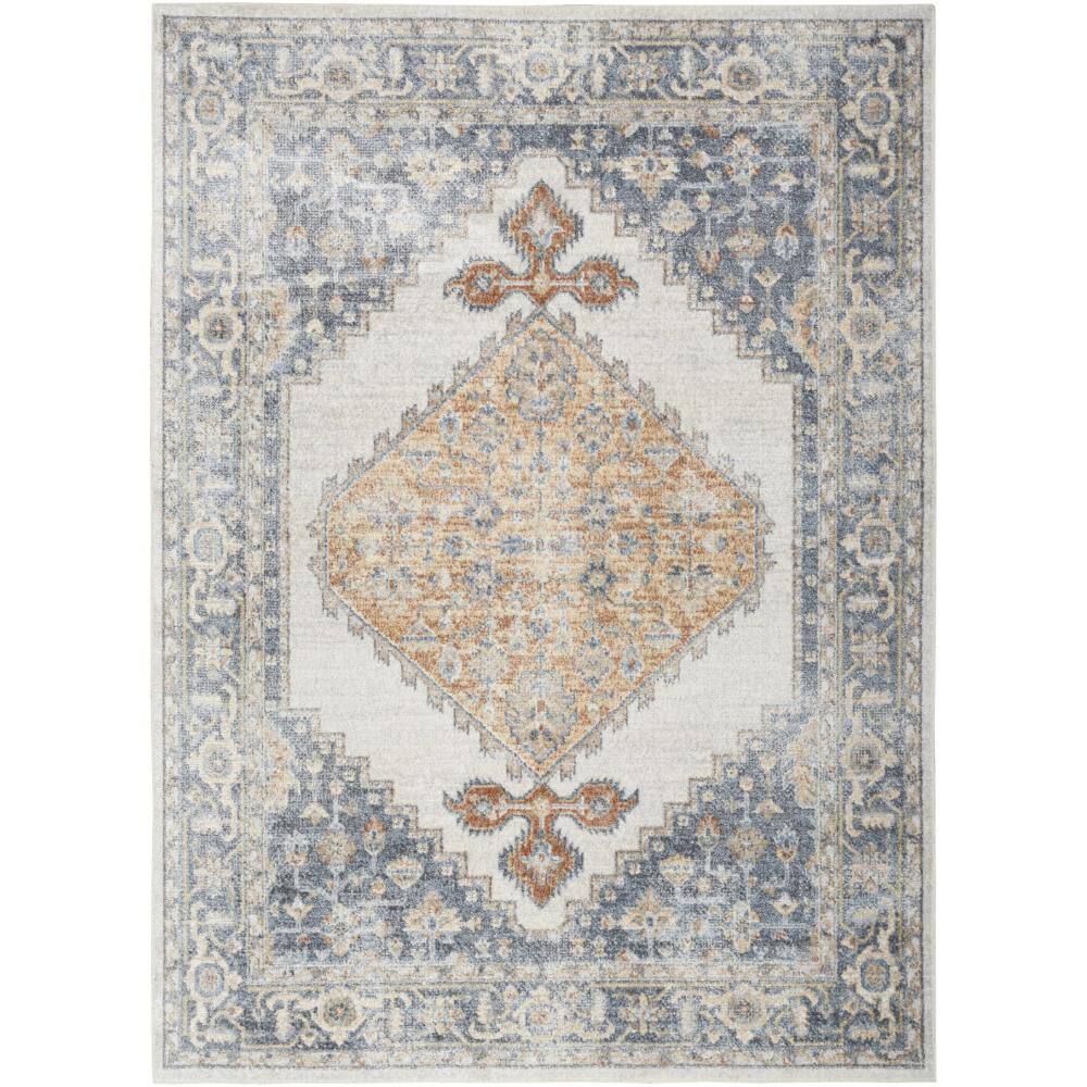 HomeRoots 9 ft. x 12 ft. Gray, Gold Floral Medallion Distressed ...
