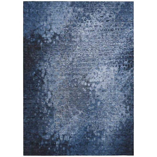 Blue 8 ft. x 10 ft. Woven Border Rectangle Indoor/Outdoor Area Rug