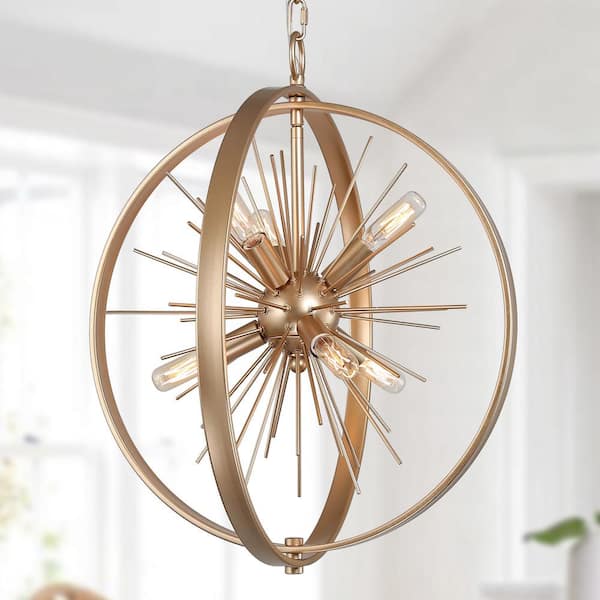 Uolfin 28 in. 6-Light Black and Gold Chandelier with Crystal Drops