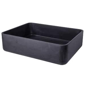 Thin Lip Rectangular Vessel Sink with Rounded Corners in Natural Black Lava Stone