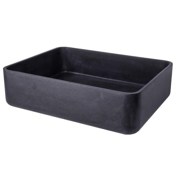Eden Bath Thin Lip Rectangular Vessel Sink with Rounded Corners in Natural Black Lava Stone