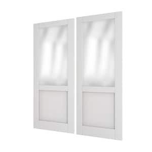 30 in. x 80 in. MDF 1/2-Lite Frosted Glass Solid White Primed, Standard Interior Door Manufactured Wood Double Slab