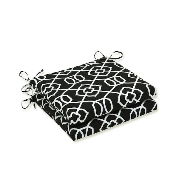 Pillow Perfect 20 in. x 20 in. Outdoor Dining Chair Cushion in Black/White (Set of 2)