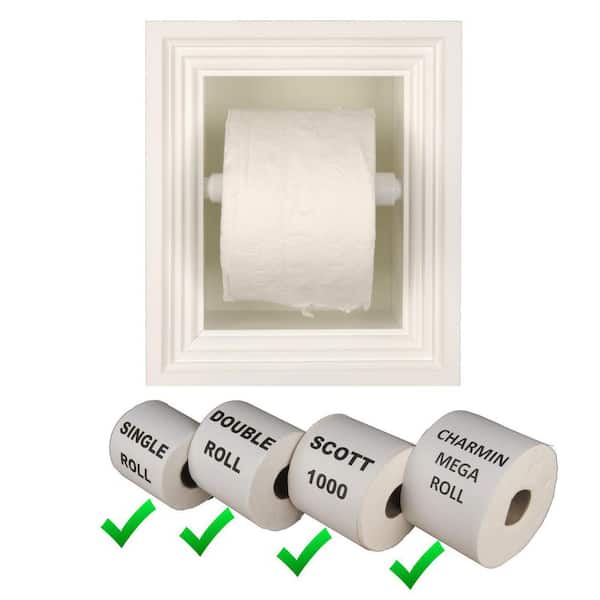 Recessed Toilet Paper Holder White Enamel Solid Wood Tripoli with Melbourne Frame