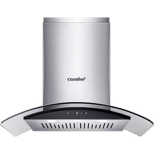 30 in. 450 CFM Convertible Ducted Wall Mounted Range Hood in Stainless Steel with Baffle Filter, Curved Glass, LED Light