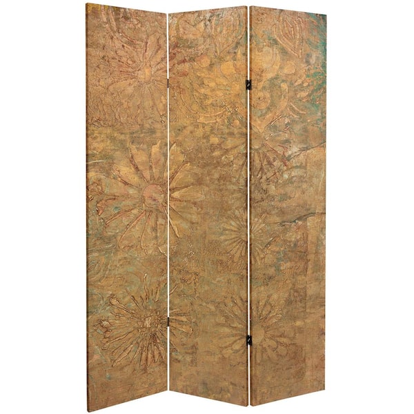 RED LANTERN Gilded Flowers 6 ft. Printed 3-Panel Room Divider