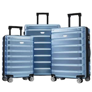 3-Piece Blue Expandable ABS and PC Hardshell Spinner 20 in. 24 in. 27 in. Luggage Set with TSA Lock, Telescopic Handle