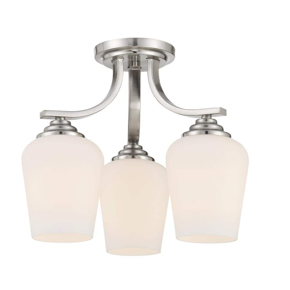 Shyloh Etched Opal Glass 3-Light Chandelier in Brushed Nickel