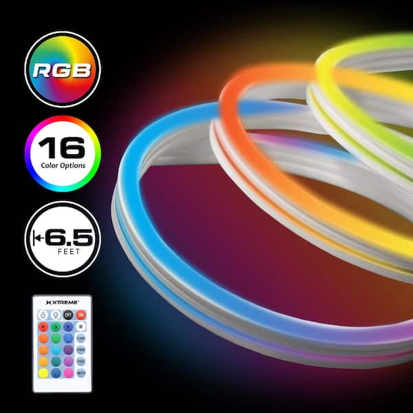 XTREME Neon Multi-Color 6.5 ft. LED Light Strip, Remote Control, 16  Colors/4 Flash Modes, Bendable For Creative Shapes XLB7-1055-RGB - The Home  Depot