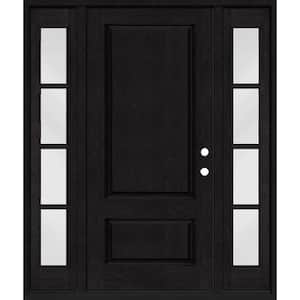 Regency 64 in. x 80 in. 2Panel 3/4-Squaretop LHIS Onyx Stain Fiberglass Prehung Front Door with w/4Lite Dbl 12in.SL