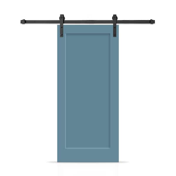 CALHOME 32 in. x 80 in. 1-Panel Shaker Hollow Core Dignity Blue Painted Composite Interior Sliding Barn Door with Hardware Kit