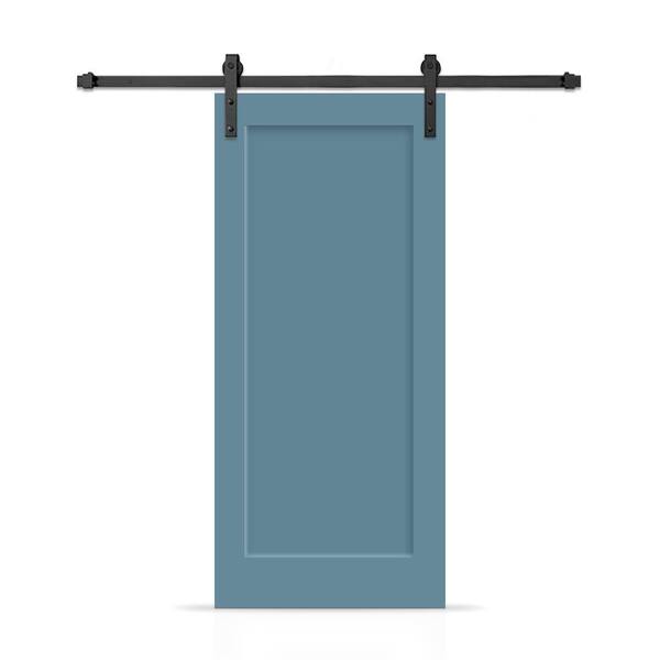 CALHOME 38 in. x 80 in. 1-Panel Shaker Hollow Core Dignity Blue Painted Composite Interior Sliding Barn Door with Hardware Kit