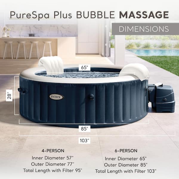 PureSpa Plus 6 Person Inflatable Round Hot Tub Set with 170 Jets, 120-Volt, Blue