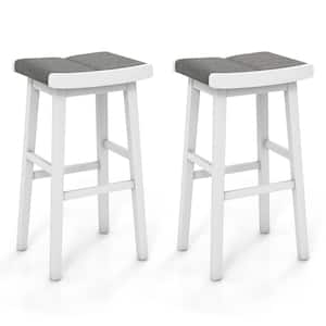 31.5 in. Gray plus White Backless Wood Bar Stool Bar Height Kitchen Island Chairs (Set of 2)