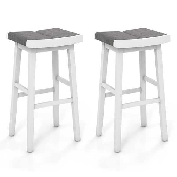 Costway 31.5 in. Gray plus White Backless Wood Bar Stool Bar Height Kitchen Island Chairs (Set of 2)