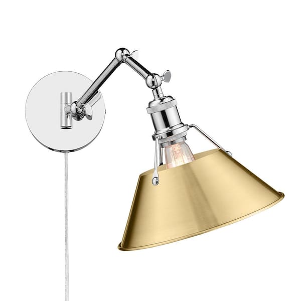 Golden Lighting Orwell 10 in. 1-Light Chrome and Brushed Champagne Bronze Plug-In or Hardwired Swing Arm for Bedroom and Foyer