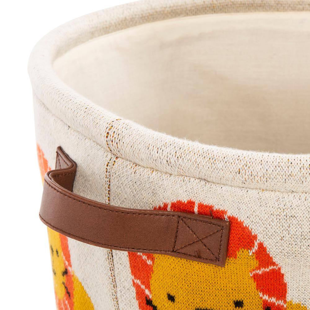 Lenny Lion Round Fabric Storage Basket in Orange & Beige