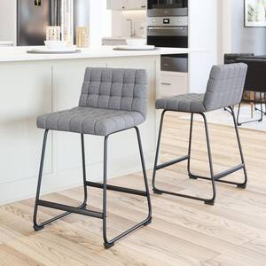 Pago 26.2 in. Solid Back and Gray Wood Frame Counter Stool with 100% Polyester Seat - (Set of 2)