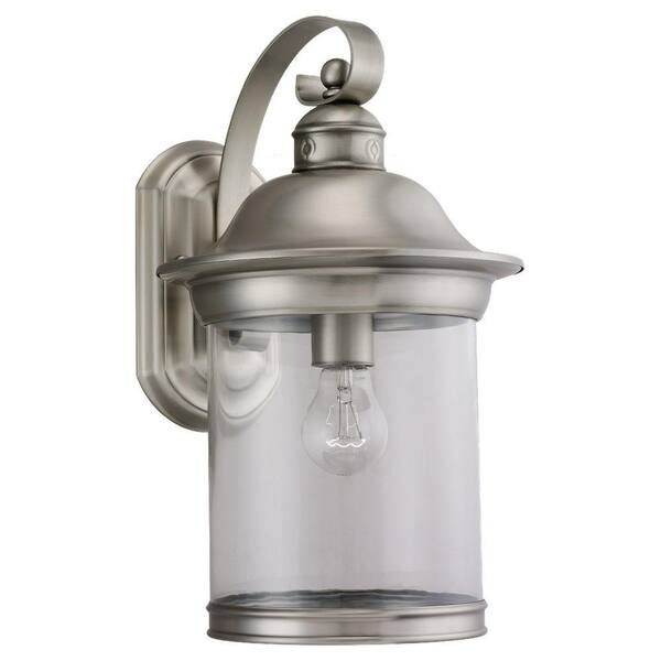 Generation Lighting Hermitage 1-Light Antique Brushed Nickel Outdoor 15.25 in. Wall Lantern Sconce